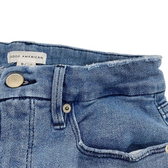 Good American Good Legs straight mid rise frayed hem & waist Sz 6 / 28 stretch - Picture 10 of 13